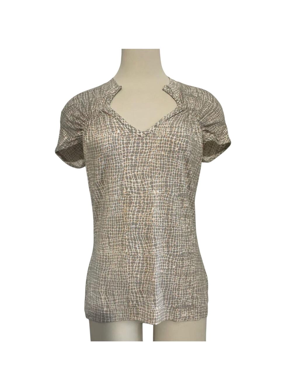 St. John Geometric Print Short Sleeve Blouse
